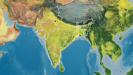 Shape of India with regional borders. Topographic - obrazy, fototapety, plakaty