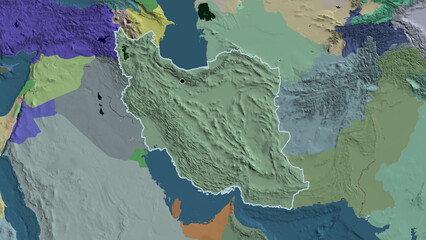 Shape of Iran. Outlined. Administrative.