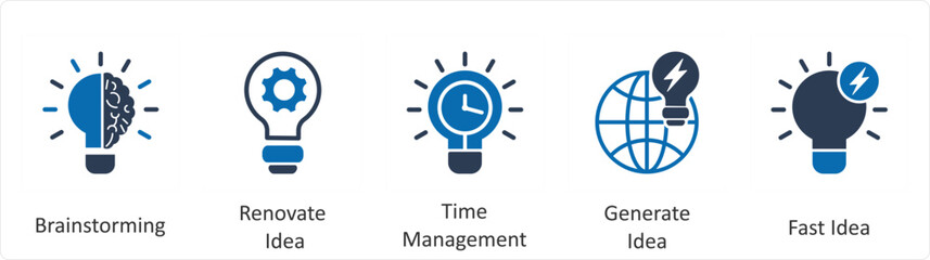 A set of 5 business icons as brainstorming, renovate idea, time management