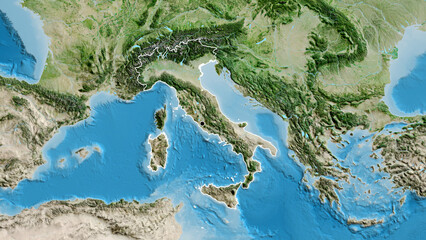 Shape of Italy. Outlined. Satellite.