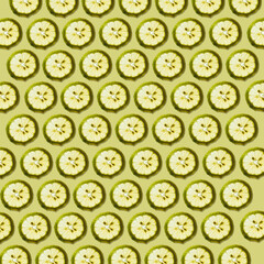 Fototapeta premium Fresh lemon slices against pale green with shadow forming a beautiful wallpaper texture pattern background.
