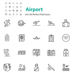 Fototapeta na wymiar set of airport icons, flight, plane