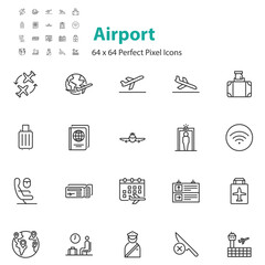set of airport icons, flight, plane
