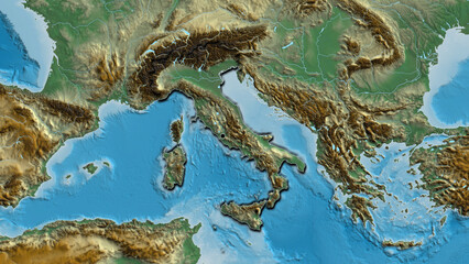 Shape of Italy. Bevelled. Relief.