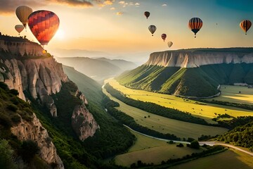 air balloon flying over the mountains