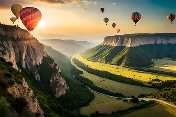 Rolgordijnen air balloon flying over the mountains © Shahryar