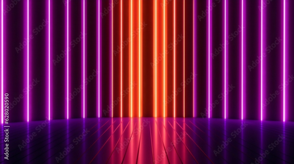 Poster generative ai : glowing orange and bright purple neon lines abstract technology background. futurist