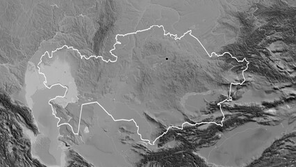 Shape of Kazakhstan. Outlined. Grayscale. © zelwanka