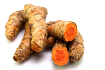 close-up of turmeric isolated on white