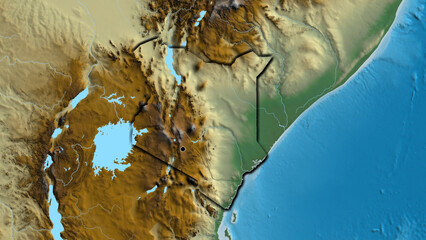 Shape of Kenya. Bevelled. Relief.