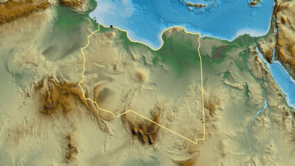 Shape of Libya. Outlined. Relief. - obrazy, fototapety, plakaty