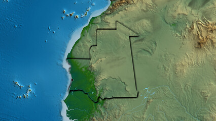 Shape of Mauritania. Bevelled. Physical.