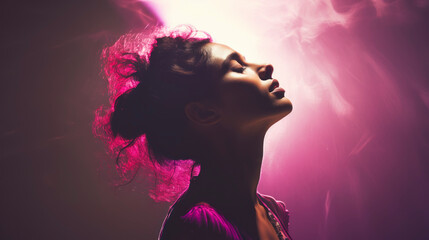 Portrait of young woman praying to God. Relationship with God. Christian illustration.