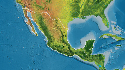 Shape of Mexico. Outlined. Topographic.