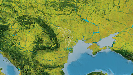 Fototapeta na wymiar Shape of Moldova with regional borders. Topographic.