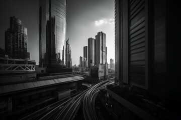 Black & white minimalistic cityscape. Generative AI