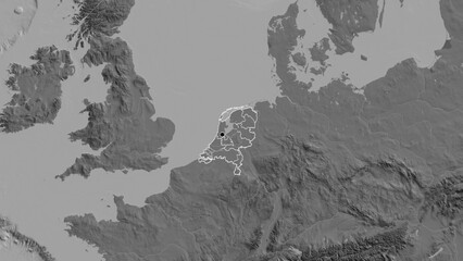 Shape of Netherlands with regional borders. Bilevel.