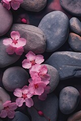 Obraz na płótnie Canvas Cherry Blossom Stones Closeup - AI Generated