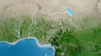 Shape of Niger with regional borders. Satellite.