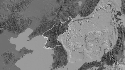Shape of North Korea. Outlined. Bilevel.