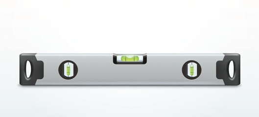 grey steel spirit level tool on white