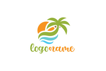 Logo Design of a coconut tree on an island  - Nature Logo Design Template