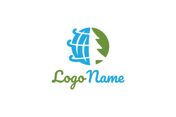 Logo Design of a tree shaped like a planet- Nature Logo Design Template