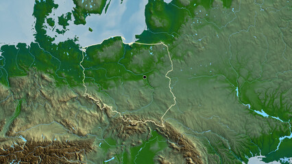 Shape of Poland. Outlined. Physical. © zelwanka