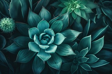 Seamless pattern with succulent and tropical leaves on botanical background. Generative AI