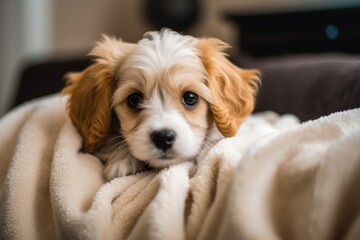 cute puppy lounging on a plush blanket
