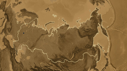Shape of Russia. Outlined. Sepia elevation.