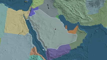 Shape of Saudi Arabia. Outlined. Administrative.