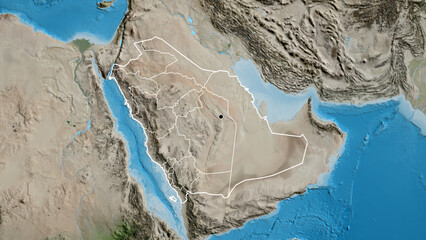 Shape of Saudi Arabia with regional borders. Satellite.