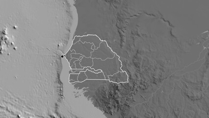 Shape of Senegal with regional borders. Bilevel. © zelwanka