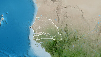 Shape of Senegal with regional borders. Satellite. © zelwanka