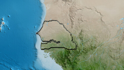 Shape of Senegal. Bevelled. Satellite.