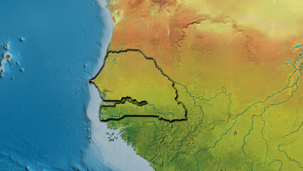 Shape of Senegal. Bevelled. Topographic.