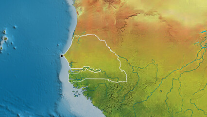 Shape of Senegal. Outlined. Topographic.