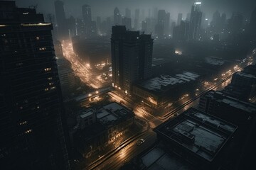 Dark image of city during power failure. Generative AI