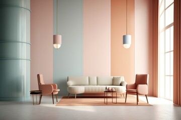 minimalist furniture in a pastel-colored space