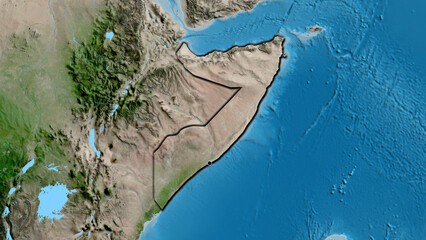 Shape of Somalia. Bevelled. Satellite. © zelwanka