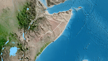 Shape of Somalia with regional borders. Satellite. © zelwanka
