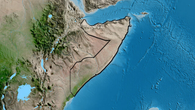Shape of Somalia. Bevelled. Satellite.