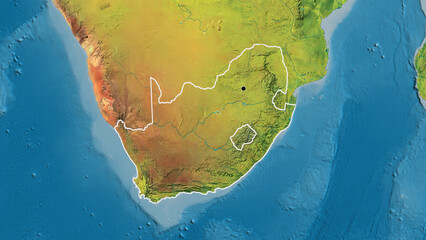 Shape of South Africa. Outlined. Topographic.
