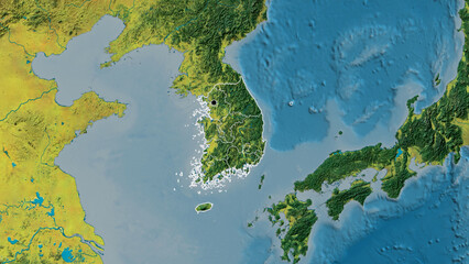 Shape of South Korea with regional borders. Topographic.