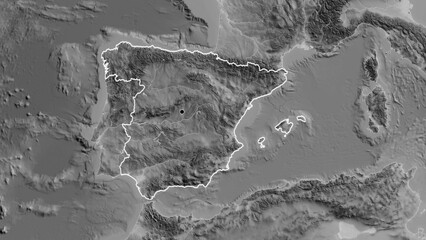 Shape of Spain. Outlined. Grayscale.