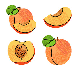 fruits, icons set, many different fruit illustrations, simple illustration in abstract flat outline drawing style, healthy food