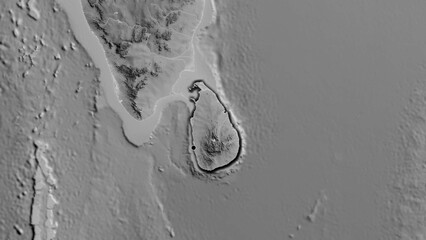 Shape of Sri Lanka. Bevelled. Grayscale. © zelwanka