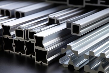 aluminum extrusion process with metal profiles - obrazy, fototapety, plakaty