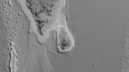 Shape of Sri Lanka. Outlined. Grayscale. © zelwanka